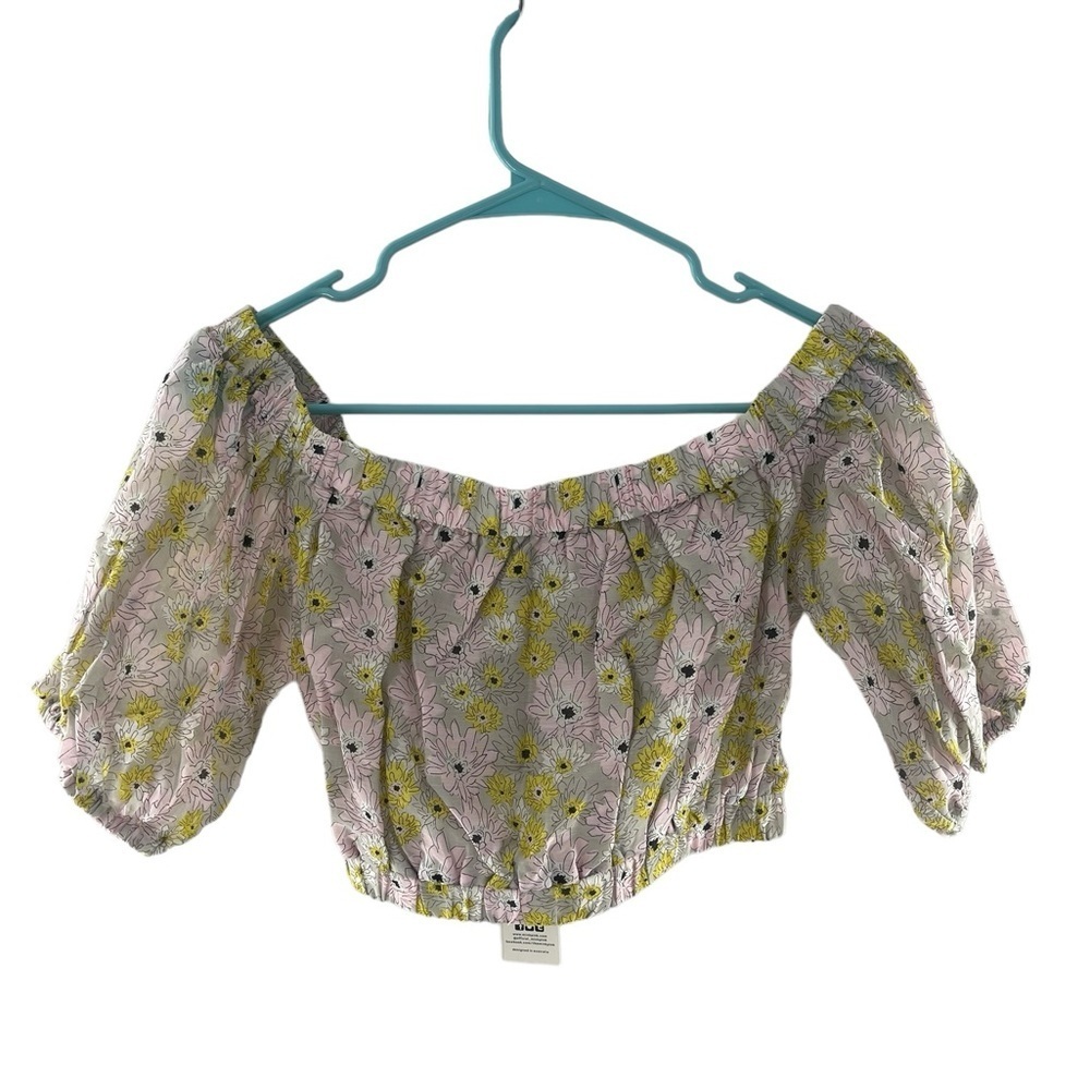 NWT Mink Pink Off the shoulder Floral Puff Sleeve Crop-Top XS